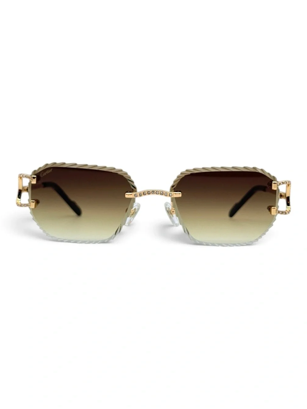 Cartier Gold Rimless Sunglasses with Brown Gradient Lenses